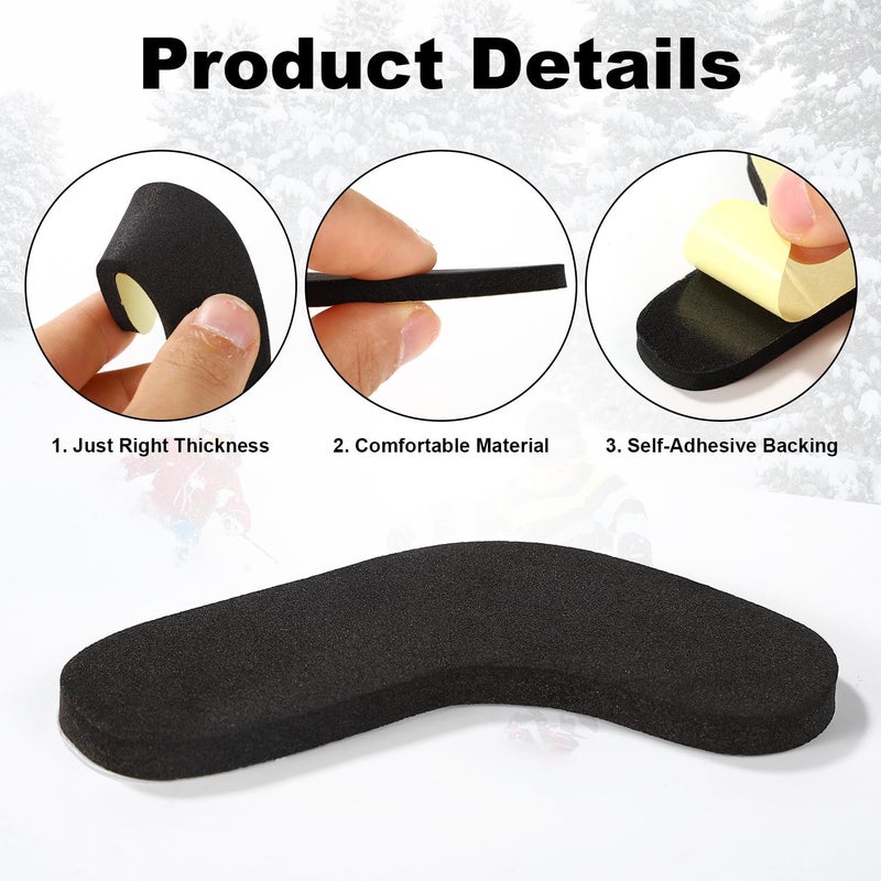 lasuroa 10pcs Ski Snowboard Boots Fitting Pads, EVA Self-Adhesive Snowboard Boots Narrowing Pads Ski Boot Ankle Wrap Pads J Bars Snowboard Boots to Reduce Heel Lift & Ankle Hurt(Black) - Image 4